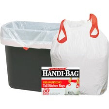 Webster Handi-Bag Drawstring Tall Kitchen Bags - 13 gal Capacity - 24" Width x 27" Length - 0.69 mil (18 Micron) Thickness - White - Resin - 6/Carton - 50 Per Box - Kitchen