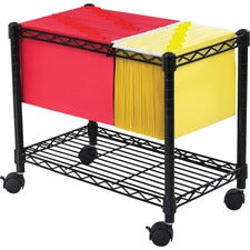 Wire Mobile File, Metal, 1 Shelf, 2 Bins, 14" X 24" X 20.5", Black
