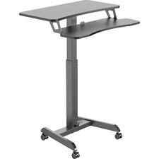 Kantek Mobile Sit-to-Stand Desk with Foot Pedal - 15.70" Table Top Length x 31.50" Table Top Width - 49" Height - Assembly Required - Black - Melamine Top Material