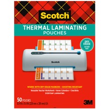 Scotch Laminating Pouch - Sheet Size Supported: Letter - Laminating Pouch/Sheet Size: 8.90" Width x 11.40" Length - for Document, Artwork, Sign, Flyer, Schedule, Certificate, Home, Office, Classroom, Paper - Photo-safe, Tear Proof, Spill Resistant - Clear