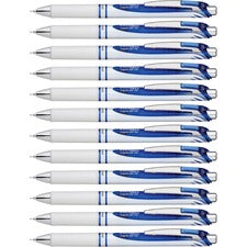 Pentel EnerGel Pearl Liquid Gel Pens - Fine Pen Point - 0.5 mm Pen Point Size - Needle Pen Point Style - Refillable - Retractable - Blue Gel-based Ink - Pearl White Stainless Steel Barrel - 1 Dozen