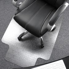 Cleartex Plush Pile Polycarbonate Chairmat w/Lip - Carpeted Floor, Floor, Home, Office, Carpet - 53" Length x 48" Width x 0.11" Thickness - Lip Size 20" Length x 10" Width - Rectangle - Polycarbonate - Clear