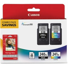 Canon PG-240XL/CL-241XL/GP-502 Original High Yield Inkjet Ink Cartridge/Paper Kit - Combo Pack - Black, Tri-color - 2 / Pack - Inkjet - High Yield - 2 / Pack