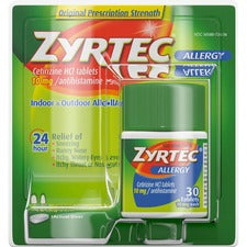 Zyrtec Allergy Tablets - For Runny Nose, Sneezing, Itchy Throat - 30 / Box