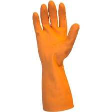 Safety Zone Orange Neoprene Latex Blend Flock Lined Latex Gloves - Chemical Protection - Small Size - Orange - Straight Cuff, Fish Scale Grip, Flock-lined - For Dishwashing, Cleaning, Meat Processing - 28 mil Thickness - 12" Glove Length