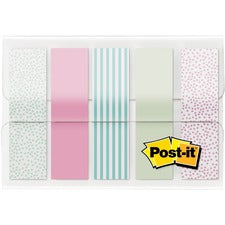 Post-it® Printed Flags - 100 x Assorted Pastel - 0.50" x 1.75" - 20 Sheets per Pad - Green, Pink, Blue - Self-adhesive, Sticky, Removable, Writable - 100 / Pack