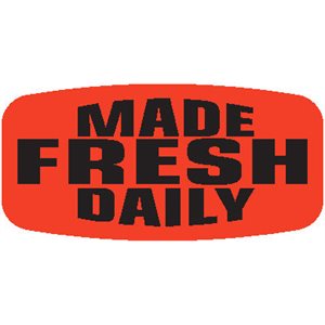 Label - Made Fresh Daily Black On Red Short Oval 1000/Roll