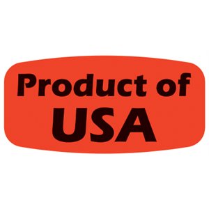 Label - Product Of USA Black On Red Short Oval 1000/Roll