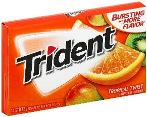 Trident Tropical Twist Sugar Free Gum-42 Count-20/Case