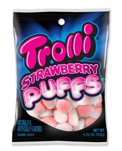 Trolli Puffs Strawberry Gummy Candy Peg Bag-4.25 oz.-12/Case