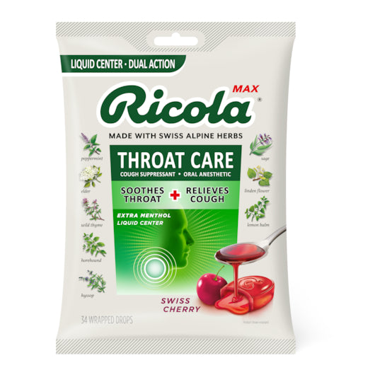 Ricola Max Swiss Throat Care Cherry-34 Count-6/Box-6/Case