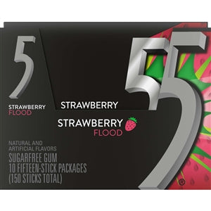 5 Gum Sour Strawberry Sugar Free Chewing Gum Bulk Pack, 15 Stick (Pack of  10)