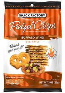 Snack Factory Pretzel Crisps Buffalo Wing Pretzels-3 oz.-8/Case