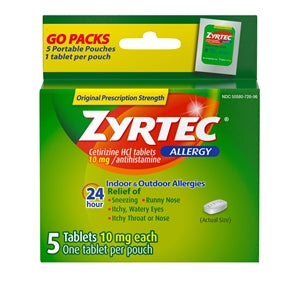 Zyrtec 24 Hour Hives Relief-5 Count-4/Box-9/Case