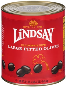 Lindsay Pitted Ripe Large Domestic Olives Canned-51 oz.-6/Case