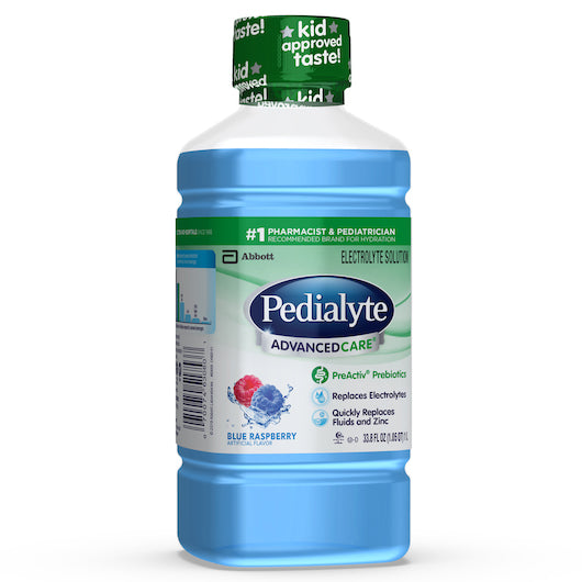 Pedialyte Advanced Care Blue Raspberry Flavored Electrolyte Solution-1 Liter-8/Case