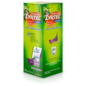 Zyrtec Allergy Sugar Free Dye Free Grape Syrup Bottle-4 fl oz.-3/Box-12/Case