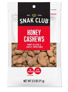 Snak Club Century Snacks Honey Cashews-2.5 oz.-6/Case