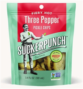 Suckerpunch Gourmet 3 Pepper Fire Pickle Chip Single Serve Pouch-3.4 fl oz.-12/Case