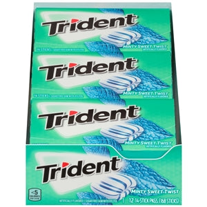 Trident Sugar Free, Sweet Twist, Mint Gum, 14 Count, 12 per Box, 12 per Case