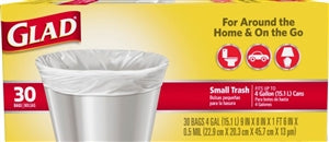 Glad Garbage Bag Flat Top Small-30 Count-6/Case