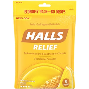 Halls Honey Lemon Cough Drops-80 Count-6/Box-2/Case