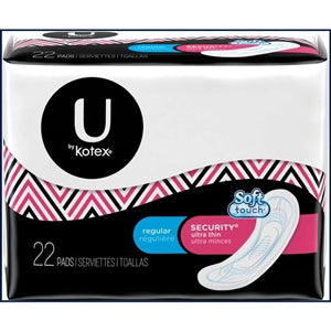 U By Kotex Premium Ultra Thin Regular Pads-22 Count-8/Case