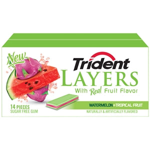 Trident Watermelon And Tropical Fruit Layers Gum-14 Count-12/Box-12/Case
