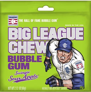 Big League Chew Swingin' Sour Apple Bubble Gum Pouch-2.12 oz.-12/Box-9/Case