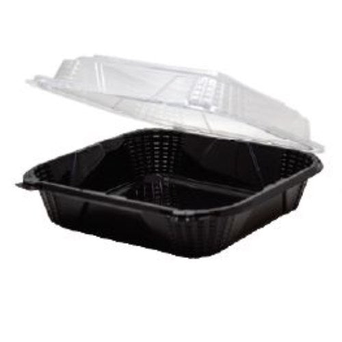 Eco Systems Pp Hinged Container, Black; Clear, 9.25" X 9" X 3"50 /Case