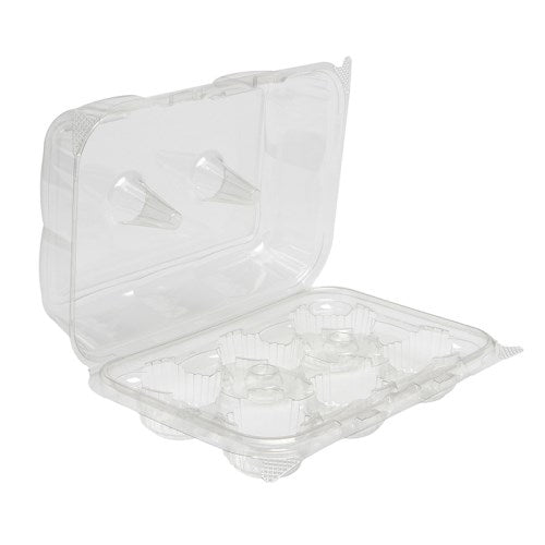 Choice 6-Cup Medium Dome Hinged OPS Plastic 4 oz. Cupcake / Muffin  Container - 300/Case