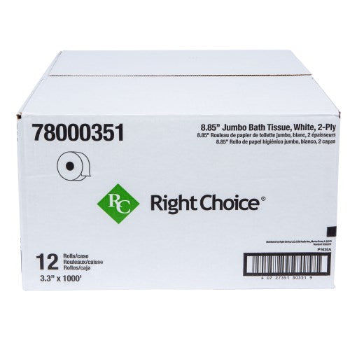 Right Choice™ Jumbo Roll Tissue 2-Ply, White, 3.3" X 1000'2 /Case