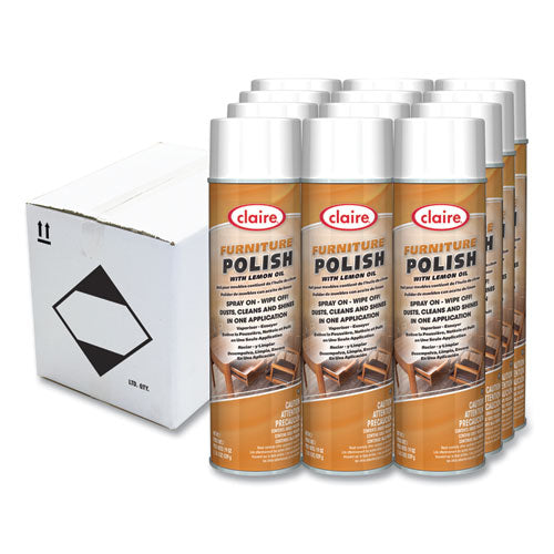 Claire Furniture Polish With Lemon Oil Lemon Scent; 19 Oz Aerosol Spray Dozen