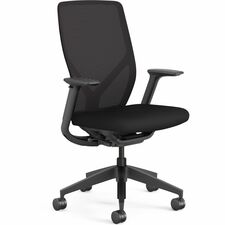 HON Flexion Task Chair-Black Vinyl Polyurethane Seat-Black Mesh Back-Black Frame-5-star Base-Armrest-1 Each
