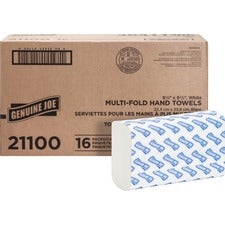 Genuine Joe Multifold Towels-1 Ply-Multifold-9.20" X 9.40"-White-Fiber-Embossed Anti-contamination Chlorine-free Absorbent Moisture Resistant Interfolded-For Restroom Public Facilities Washroom-250 Per Bundle-60/Pallet