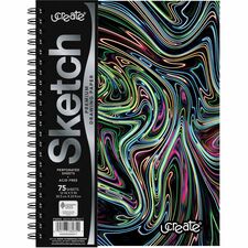Pacon Fashion Sketch Book-75 Pages-Spiral-120 G/m&#178  Grammage-9" X 6"-Neon Neon Squiggles Cover-Acid-free  Perforated  Durable