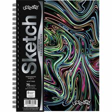 Pacon Fashion Sketch Book-75 Pages-Spiral-120 G/m² Grammage-9" X 6"-Neon Neon Squiggles Cover-Acid-free Perforated Durable