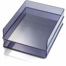 Officemate Stackable Letter Trays  Made From Recycled Bottles  2PK-2.8" Height X 12.8" Width X 10.2" Depth-Desktop-Stackable-Translucent Gray-Plastic-2 Pack