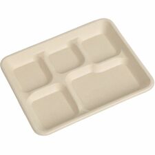 BluTable 5-Compartment Lunch Tray-Food-Natural-Molded Fiber Sugarcane Fiber Body-500/Carton