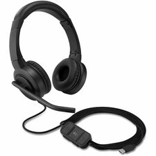 Kensington H1000 USB-C On-Ear Headset-Stereo-USB Type C-Wired-On-ear-Binaural-Circumaural-6 Ft Cable-Directional Noise Cancelling Microphone-Black