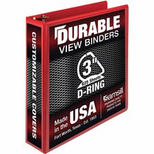 Samsill Durable Three-Ring View Binder-3" Binder Capacity-625 Sheet Capacity-3 X D-Ring Fasteners-2 Internal Pockets-Polypropylene Chipboard-Red-Recycled-Durable PVC-free Ink-transfer Resistant Clear Overlay Sturdy-1 Each