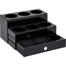 Mind Reader 9-Compartment Nested Syrup Bottle Holder-9 Compartments-3 Tiers-7" Height X 5" Width12.5" Length-Easy To Clean Sliding Tray-Black