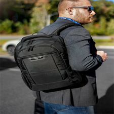 Classic Business 2.0 Carrying Case Backpack For 13" To 15.6" Apple IPad Notebook Tablet Smartphone Business Card Pen Accessories-Black-Polyester Body-Shoulder Strap Handle-17.8" Height X 12.5" Width X 9.3" Depth