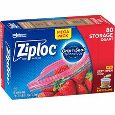 Ziploc&reg  Stand-Up Storage Bags-1 Quart Capacity-Blue-80/Box-Kitchen  Storage