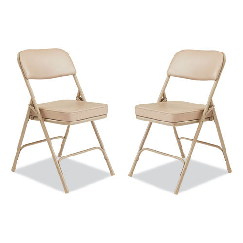 NPS 3200 Series 2" Vinyl Upholstered Double Hinge Folding Chair Supports 300lb 18.5" Seat Ht Beige 2/ctships In 1-3 Bus Days