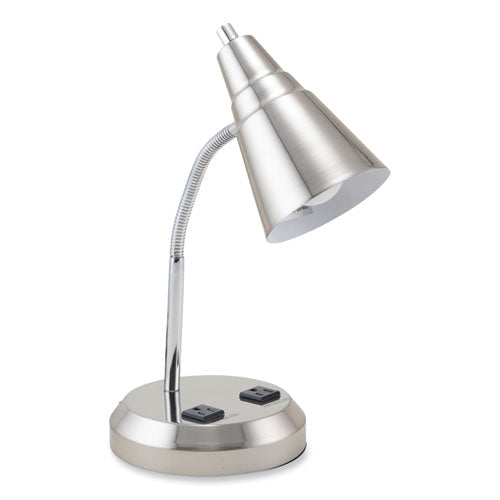 V-Light Led Gooseneck Desk Lamp With Charging Outlets Gooseneck15" High Brushed Steel