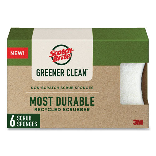 Scotch-Brite Greener Clean Non-scratch Scrub Sponge 2.6x3.3 0.7" Thick White 6/pack