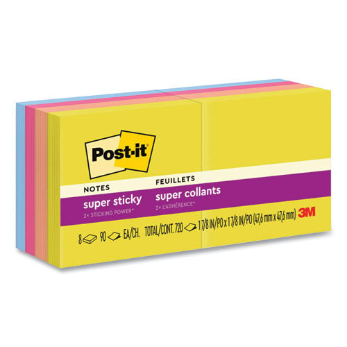 Post-it Notes Super Sticky Pads In Summer Joy Collection Colors 1.88"x1.88" 90 Sheets/pad 8 Pads/pack