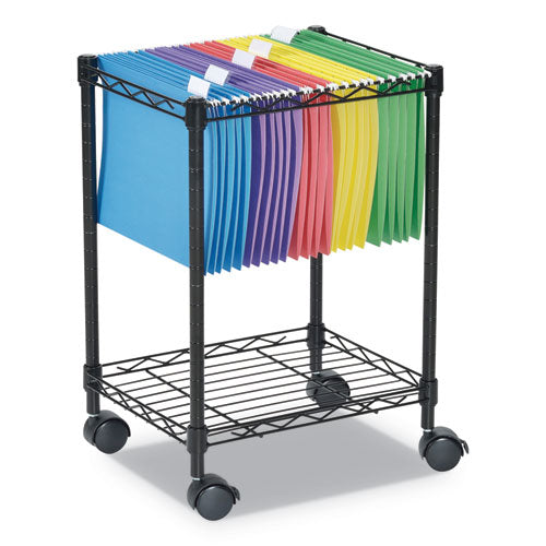 Two-tier File Cart For Front-to-back + Side-to-side Filing, Metal, 1 Shelf, 3 Bins, 26" X 14" X 29.5", Black