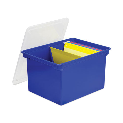 Plastic File Tote, Letter/legal Files, 18.5" X 14.25" X 10.88", Blue/clear
